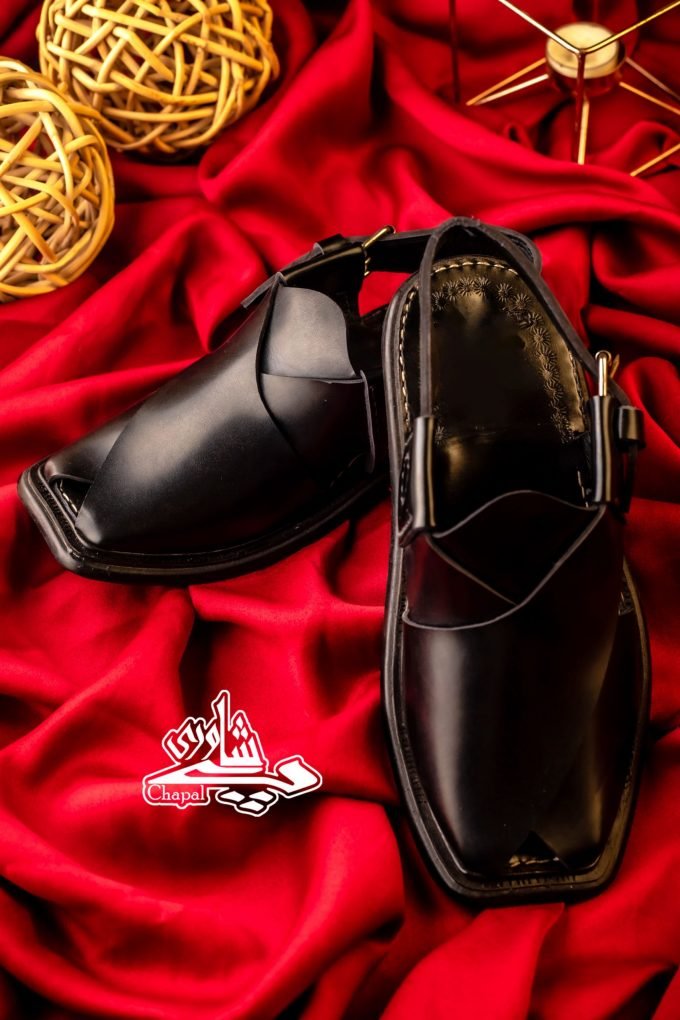 Charsadda Chappal Plain Black MachineSole