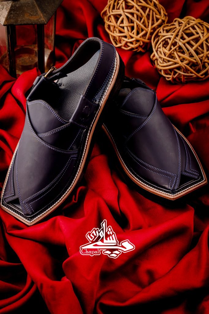 Peshawari Chappal | Kaptaan Chappal Matt Blue Italian Plain Leather