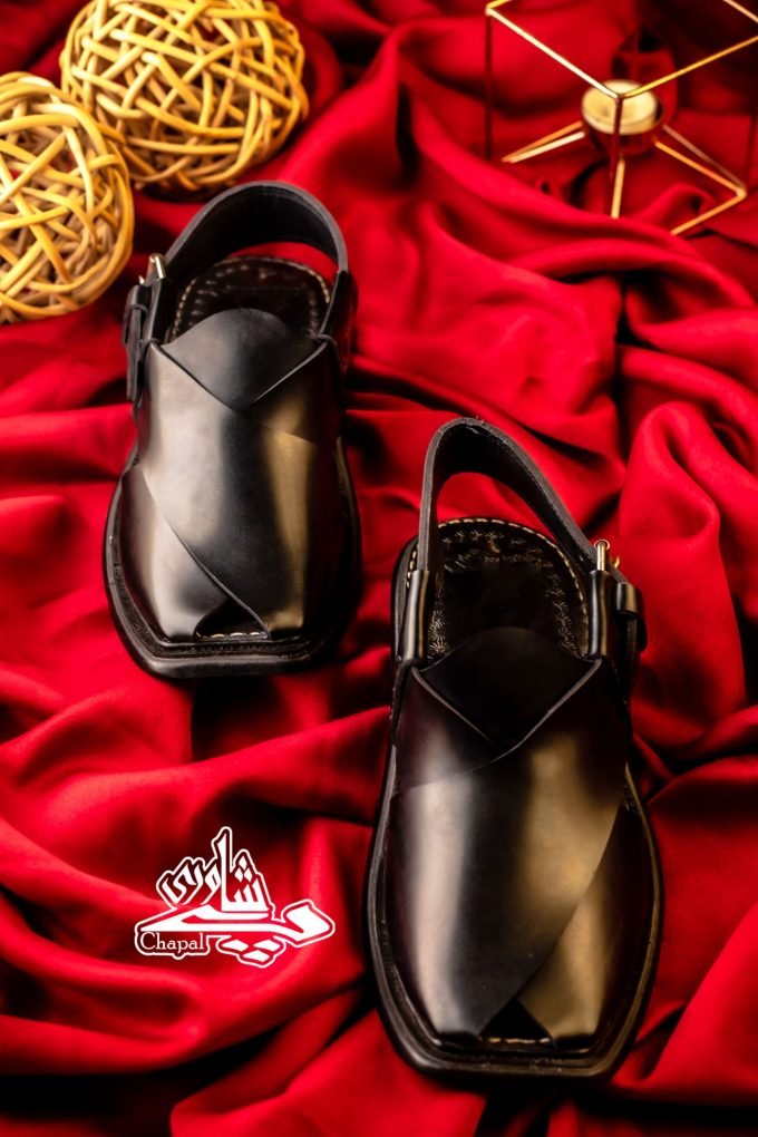 Charsadda Chappal Plain Black MachineSole