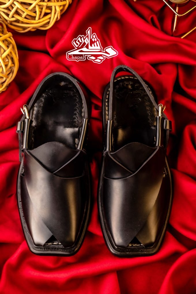 Charsadda Chappal Plain Black MachineSole